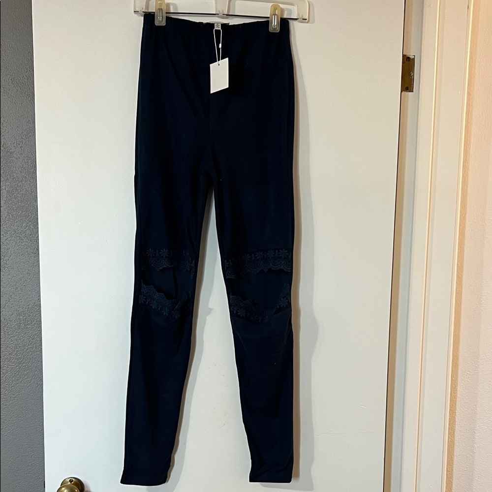 Hayden Navy Leggings with Lace Detail